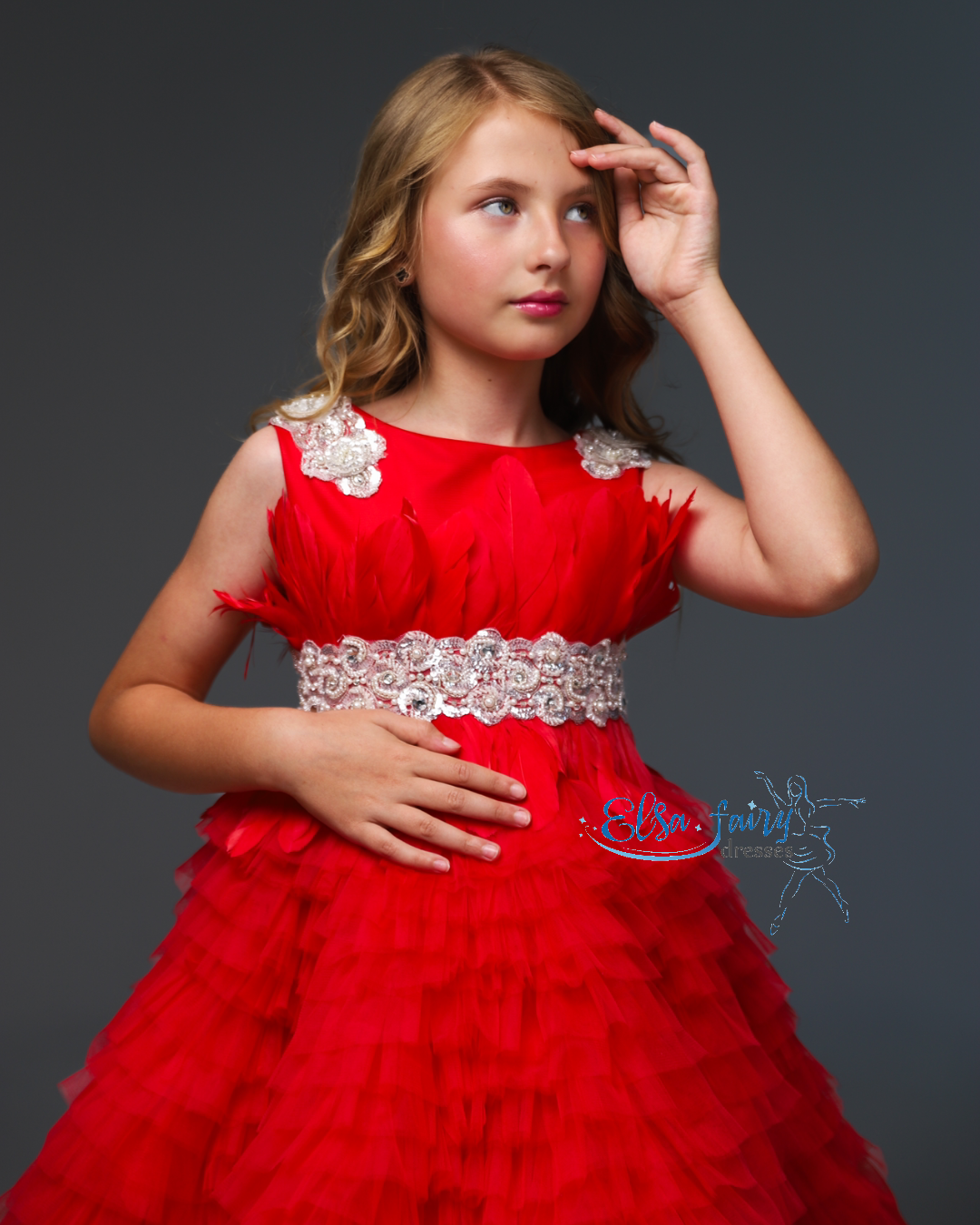 Red Cocktail Birthday Girl Dress, Fun fashion pageant dress, interview pageant gown, Flower Girl Dress, Wedding guest Dress, Toddler Dress, junior bridesmaid gown