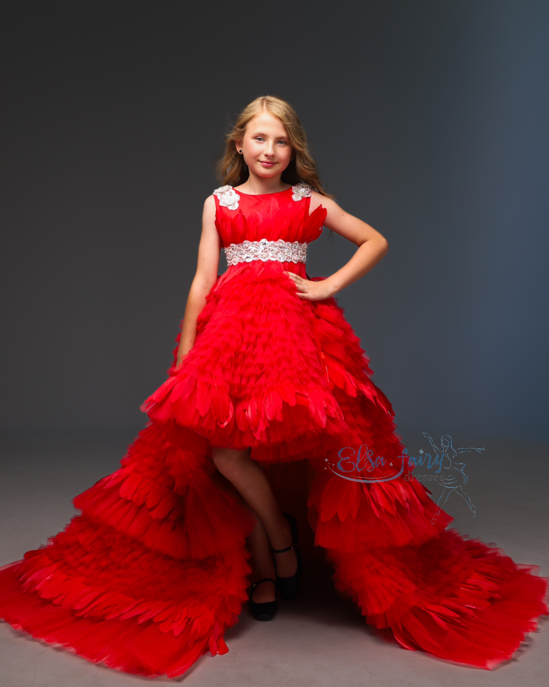 Red Couture Birthday Girl Dress, Flower Girl Dress, Wedding guest Dress, Toddler Dress, junior bridesmaid gown
