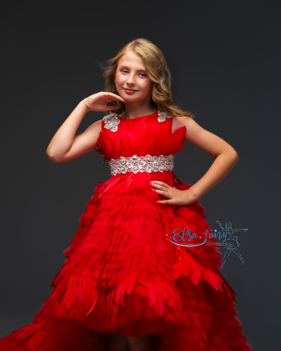 Red Couture Birthday Girl Dress, Flower Girl Dress, Wedding guest Dress, Toddler Dress, junior bridesmaid gown