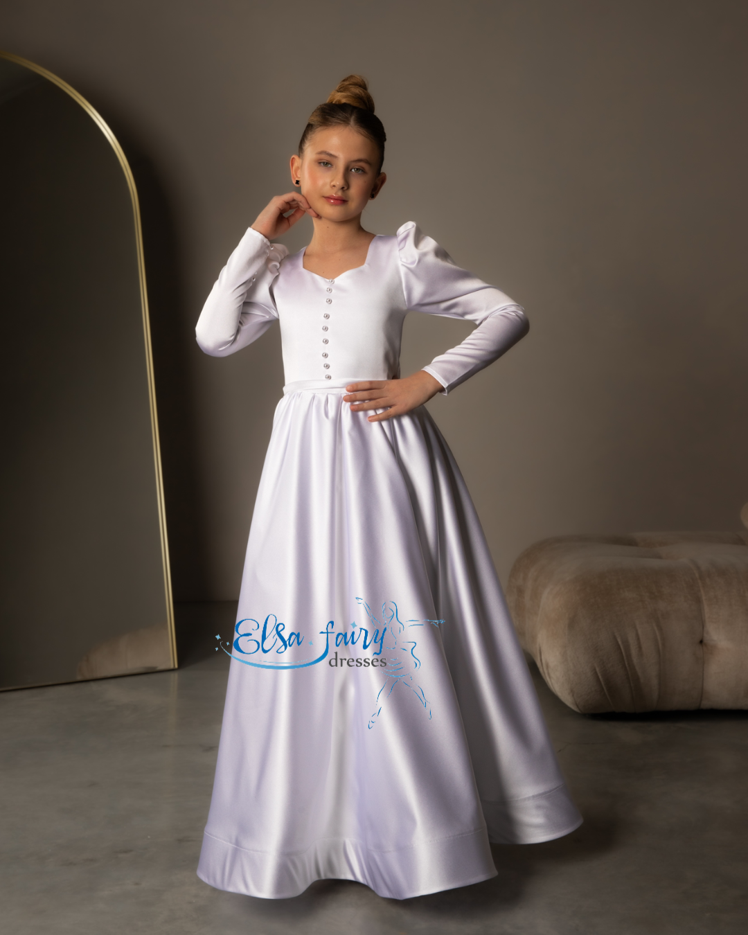 White First Communion & Baptism dress, Flower Girl Dress, wedding guest dress, formal wear, special occasion gown, Junior Bridesmaid dress