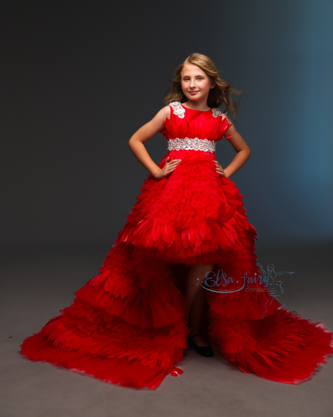 Red Couture Birthday Girl Dress, Flower Girl Dress, Wedding guest Dress, Toddler Dress, junior bridesmaid gown