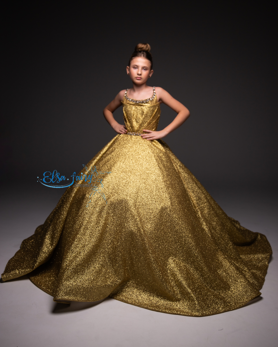 Gold Gala evening gown, Pageant ball gown, Birthday Girl Dress, Wedding Guest Dress