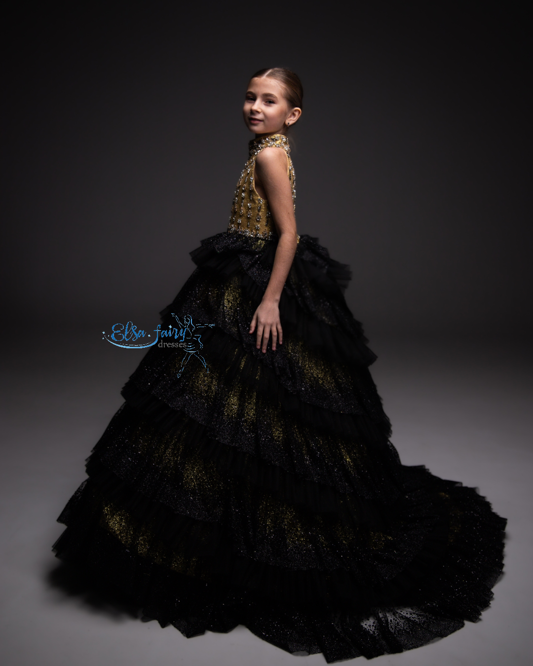 Black Gala evening gown, Pageant ball gown, Wedding guest Dress, Girl Birthday Dress