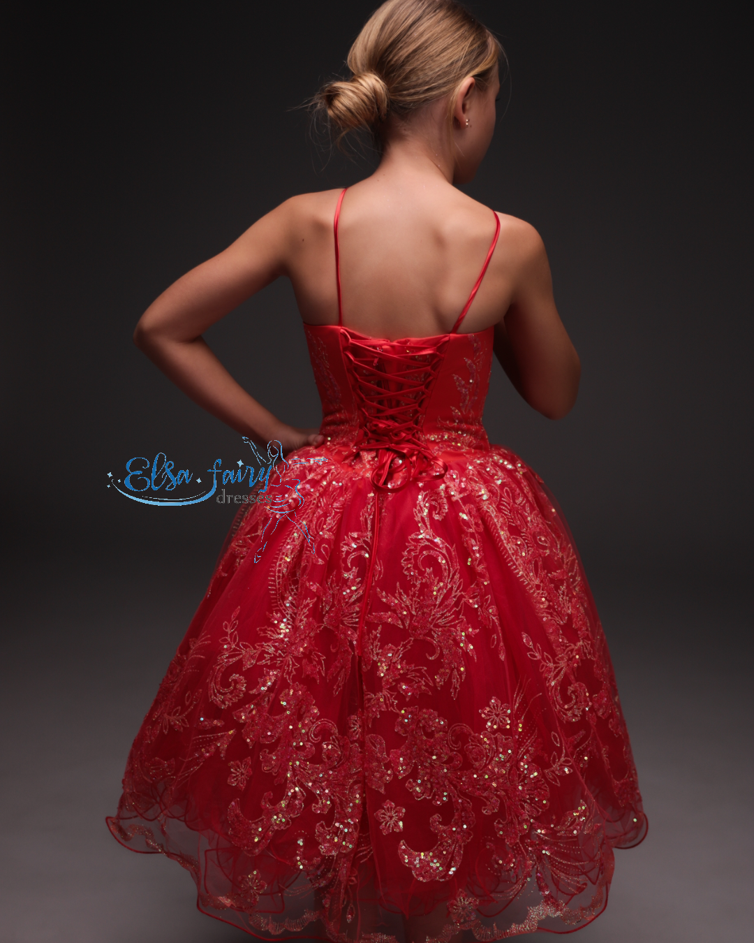 Red Cocktail Birthday Girl Dress with tulle cape, Flower Girl Dress, Wedding guest Dress, Pageant fun fashion interview dress, junior bridesmaid gown