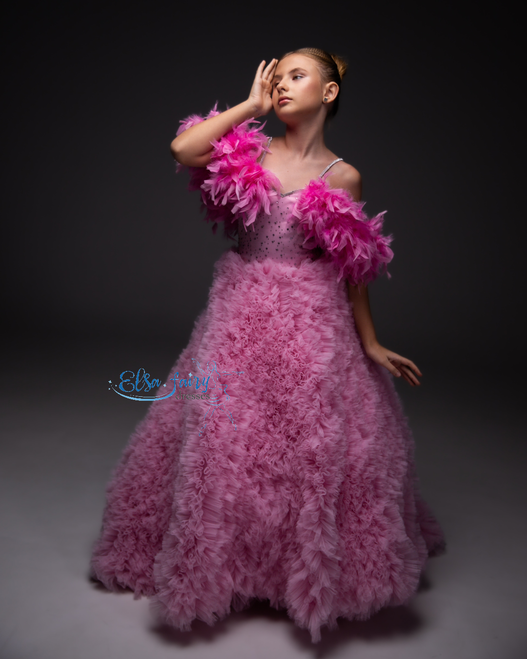 Pink tulle evening gown, Pageant ball gown, Birthday Girl Dress, Flower Girl Dress, Wedding guest Dress, special occasion dress, junior bridesmaid gown