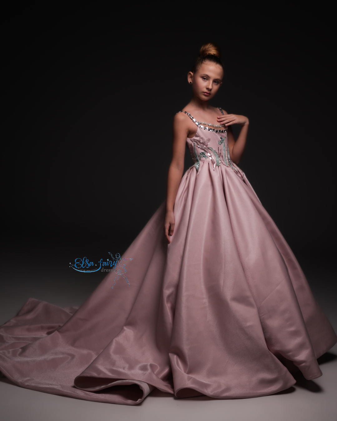 Blush Pink Gala evening gown, Pageant ball gown, Flower Girl Dress, Wedding guest Dress, Girl Birthday Dress, junior bridesmaid gown