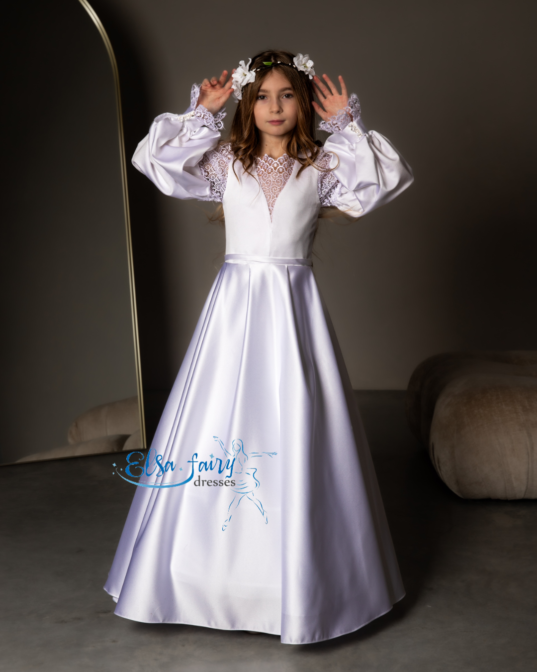 White First Communion & Baptism dress, Flower Girl Dress, wedding guest dress, formal wear, special occasion gown, Junior Bridesmaid dress