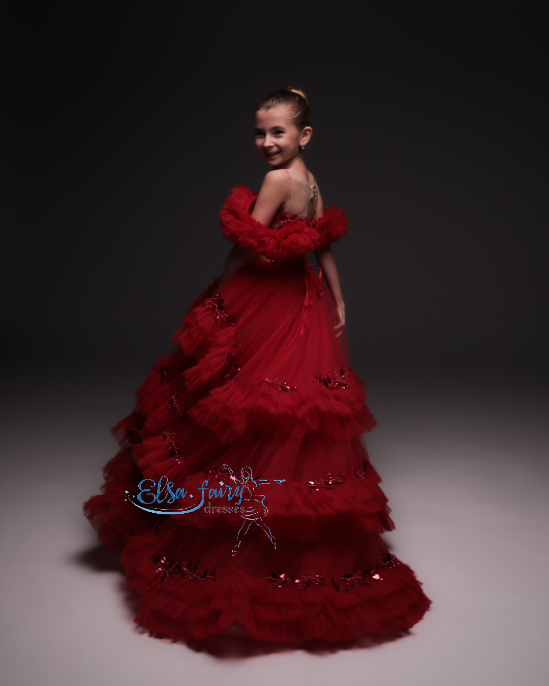 Red Gala evening gown, Pageant ball gown, Birthday Girl Dress, Flower Girl Dress, Wedding guest Dress, junior bridesmaid gown
