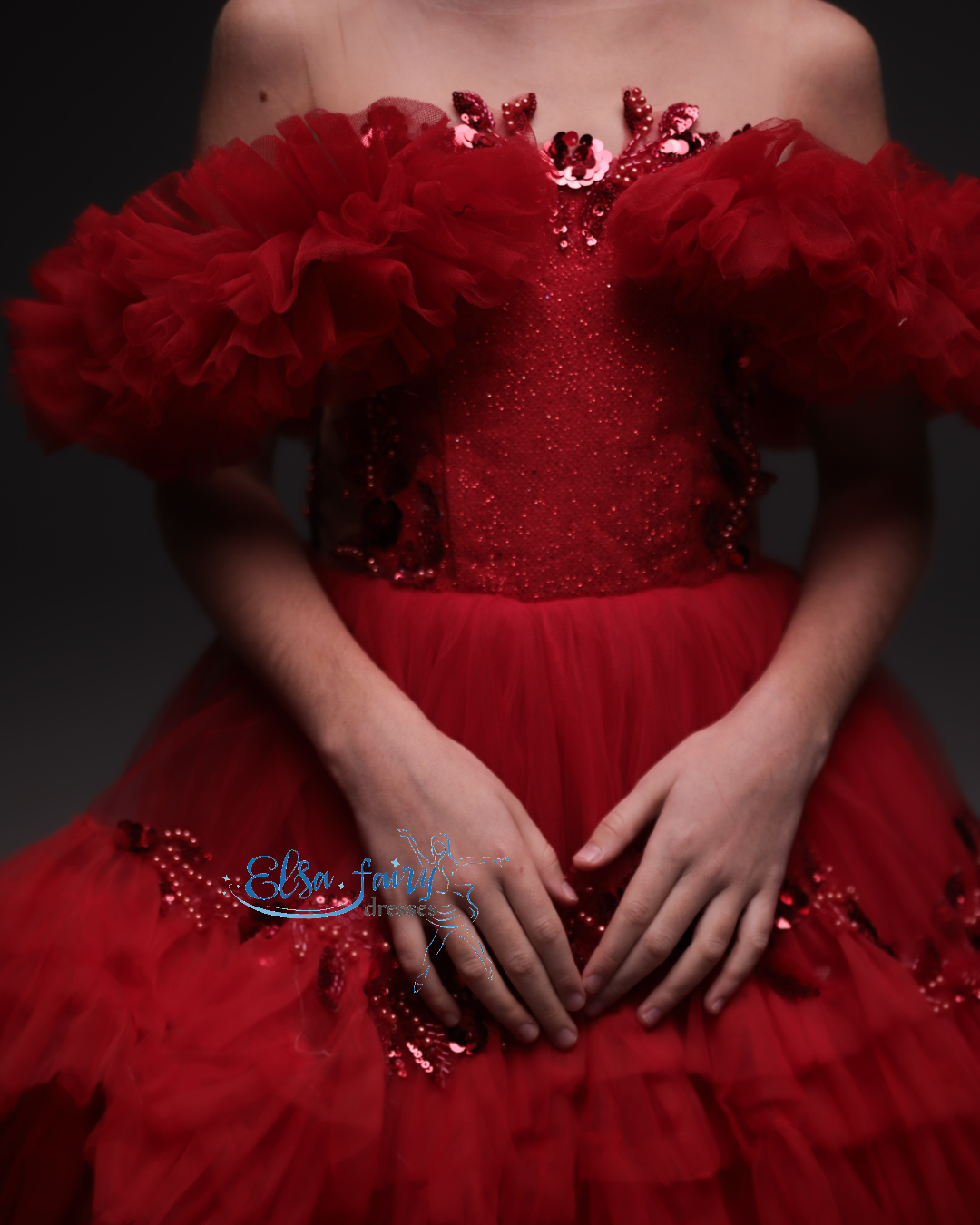 Red Gala evening gown, Pageant ball gown, Birthday Girl Dress, Flower Girl Dress, Wedding guest Dress, junior bridesmaid gown