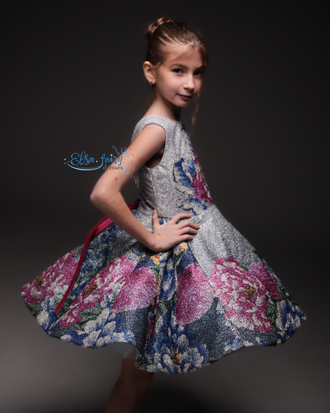 Silver couture special occasion dress, Pageant ball gown, Birthday Girl Dress, Flower Girl Dress, Wedding guest Dress, junior bridesmaid gown