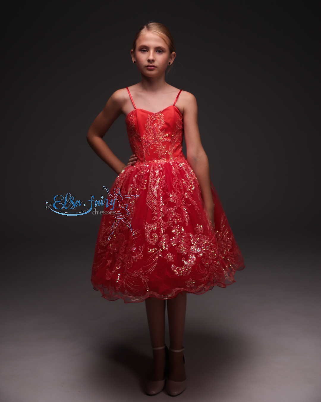 Red Cocktail Birthday Girl Dress with tulle cape, Flower Girl Dress, Wedding guest Dress, Pageant fun fashion interview dress, junior bridesmaid gown