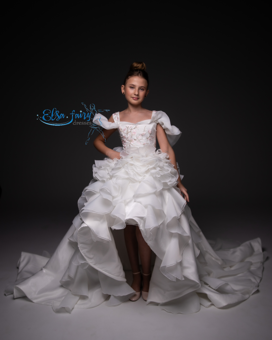 White couture special occasion dress, Pageant ball gown, Birthday Girl Dress, Flower Girl Dress, Wedding guest Dress, junior bridesmaid gown