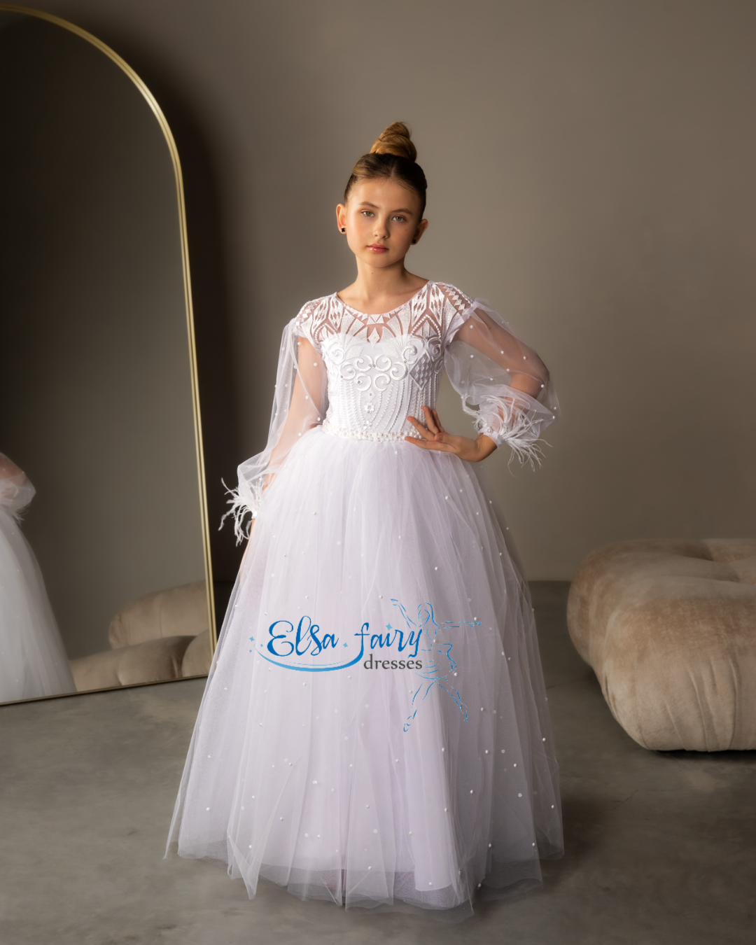 White First Communion & Baptism dress, Flower Girl Dress, wedding guest dress, formal wear, special occasion gown, Junior Bridesmaid dress