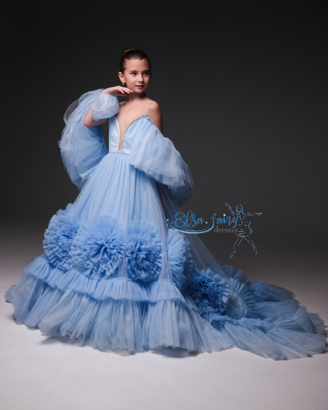 Blue special occasion dress, Pageant ball evening gown, Birthday Girl Dress, Flower Girl Dress, Wedding guest Dress, Girl Birthday Dress, junior bridesmaid gown