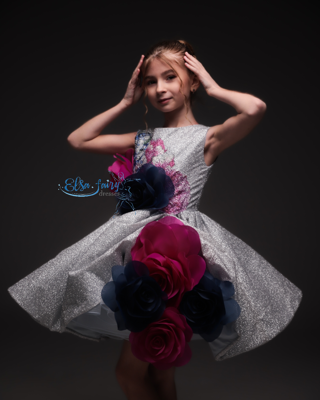 Silver couture special occasion dress, Pageant ball gown, Birthday Girl Dress, Flower Girl Dress, Wedding guest Dress, junior bridesmaid gown