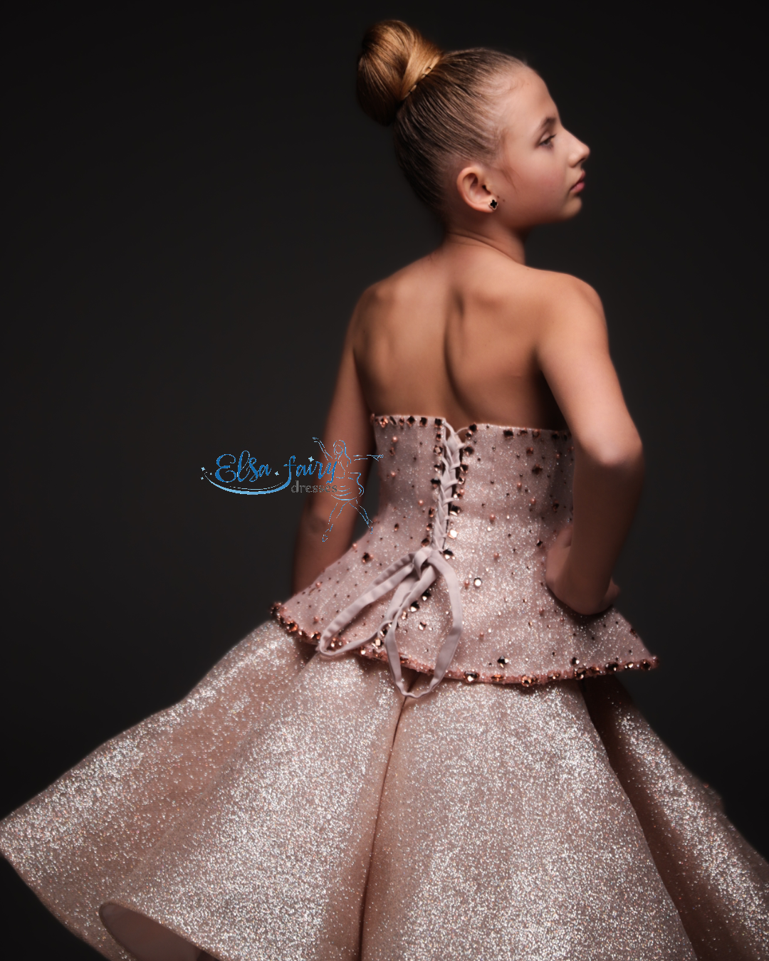 Gold pink sparkling couture special occasion dress, Pageant ball gown, Birthday Girl Dress, Flower Girl Dress, Wedding guest Dress, junior bridesmaid gown