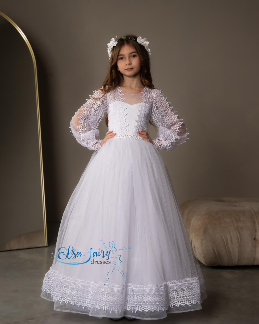White First Communion & Baptism dress, Flower Girl Dress, wedding guest dress, formal wear, special occasion gown, Junior Bridesmaid dress