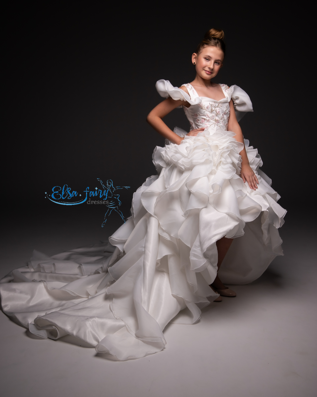 White couture special occasion dress, Pageant ball gown, Birthday Girl Dress, Flower Girl Dress, Wedding guest Dress, junior bridesmaid gown