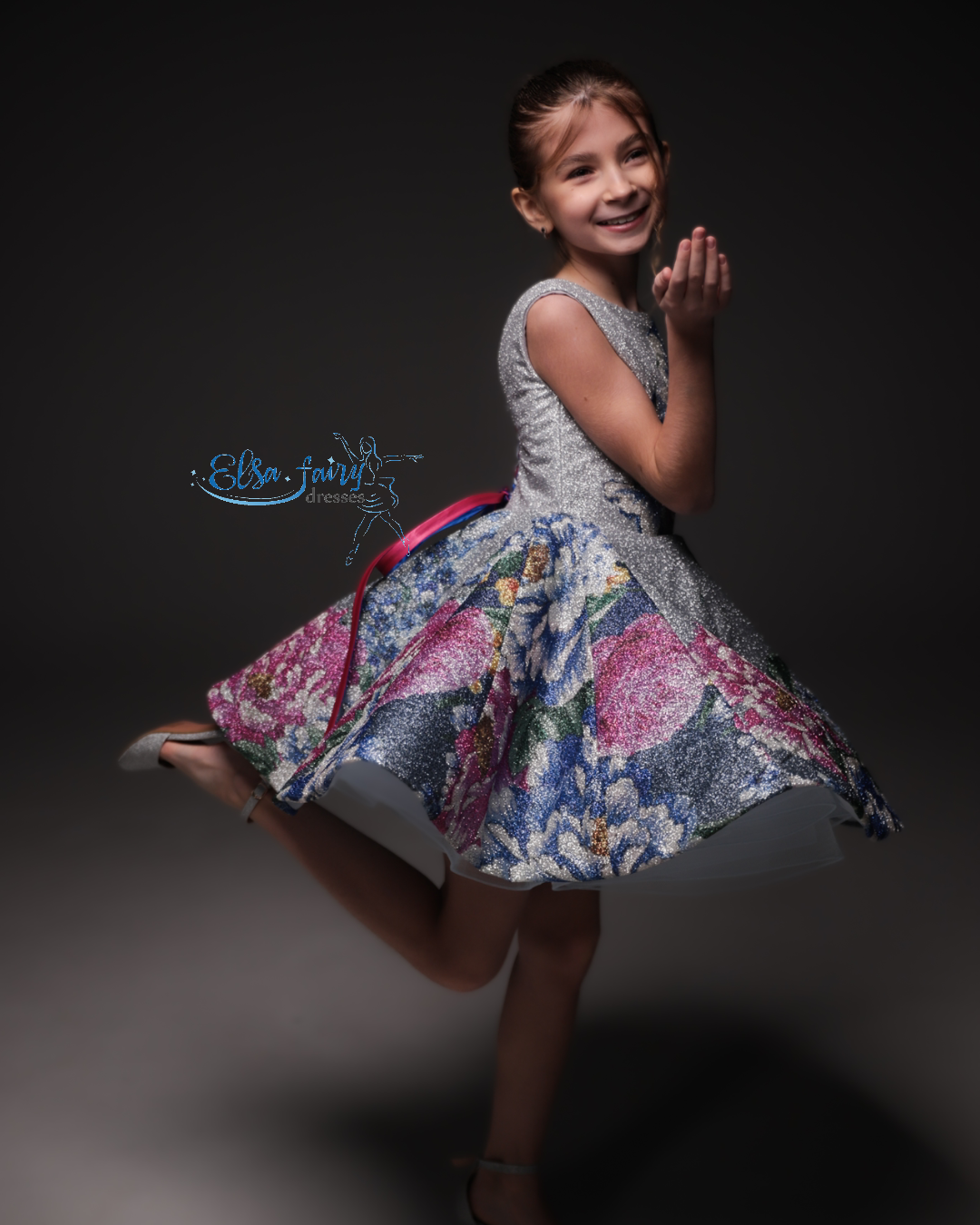 Silver couture special occasion dress, Pageant ball gown, Birthday Girl Dress, Flower Girl Dress, Wedding guest Dress, junior bridesmaid gown