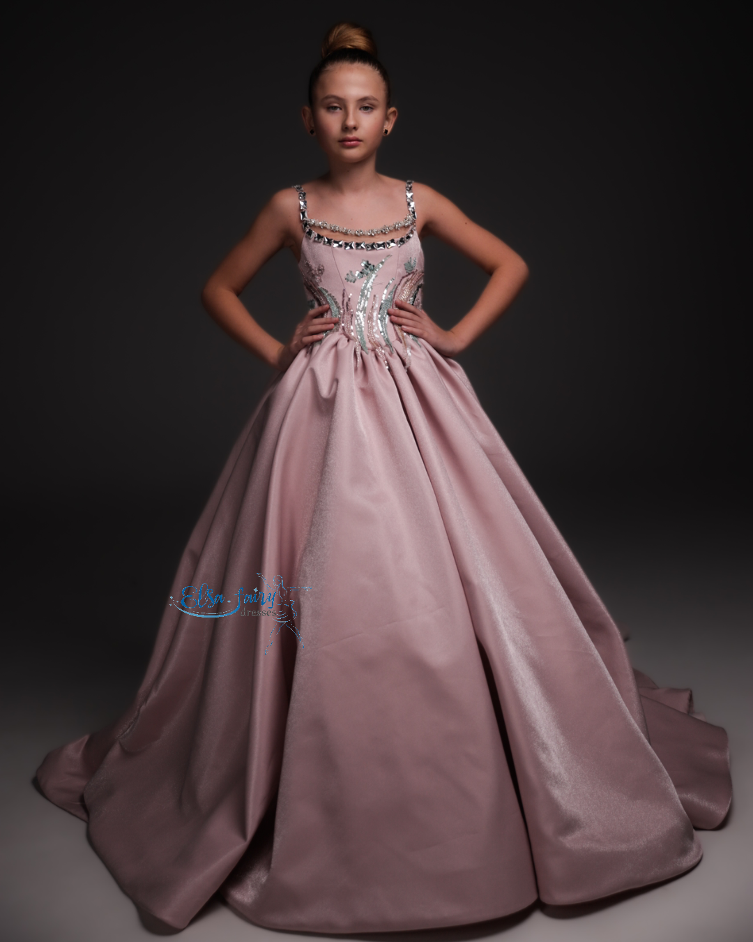 Blush Pink Gala evening gown, Pageant ball gown, Flower Girl Dress, Wedding guest Dress, Girl Birthday Dress, junior bridesmaid gown