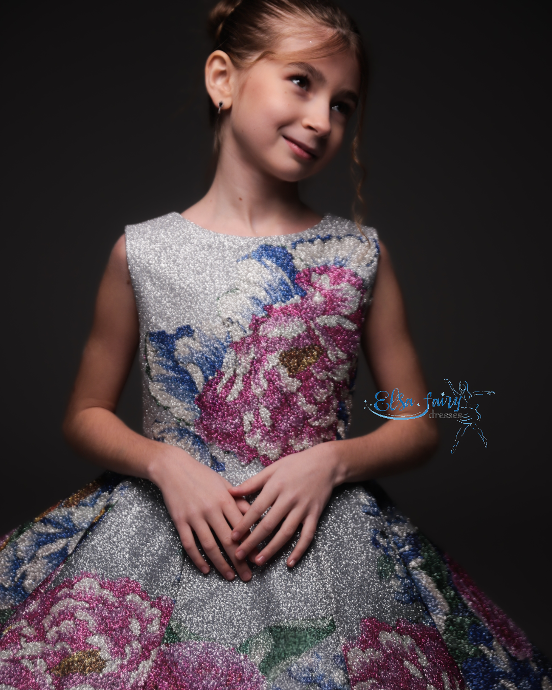 Silver couture special occasion dress, Pageant ball gown, Birthday Girl Dress, Flower Girl Dress, Wedding guest Dress, junior bridesmaid gown