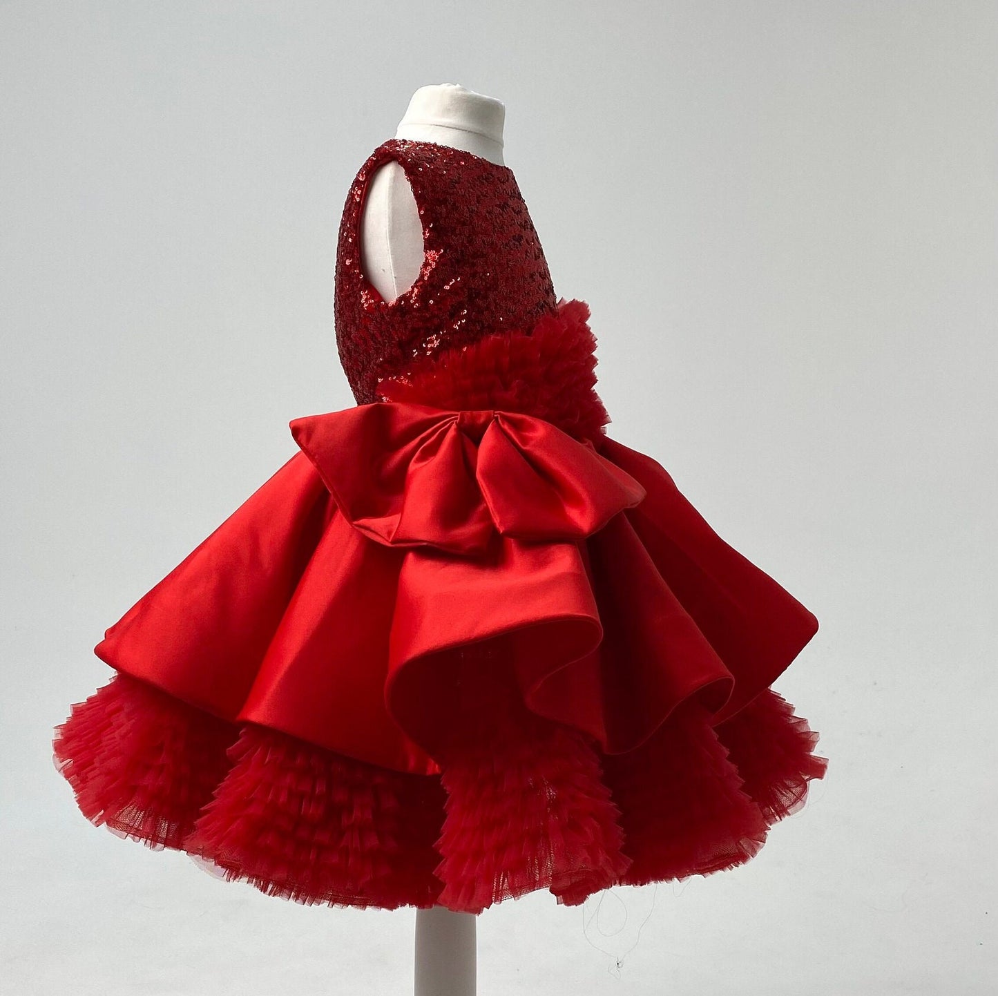 Xmas Red Girl Dress, Christmas Photoshoot Toddler Gown, Tutu Girl sparkly Dress puffy skirt, Christmas dress, special occasion satin dress