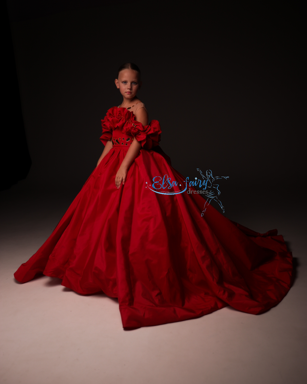 Red Gala evening gown, Pageant ball gown, Flower Girl Dress, Girl Birthday Dress