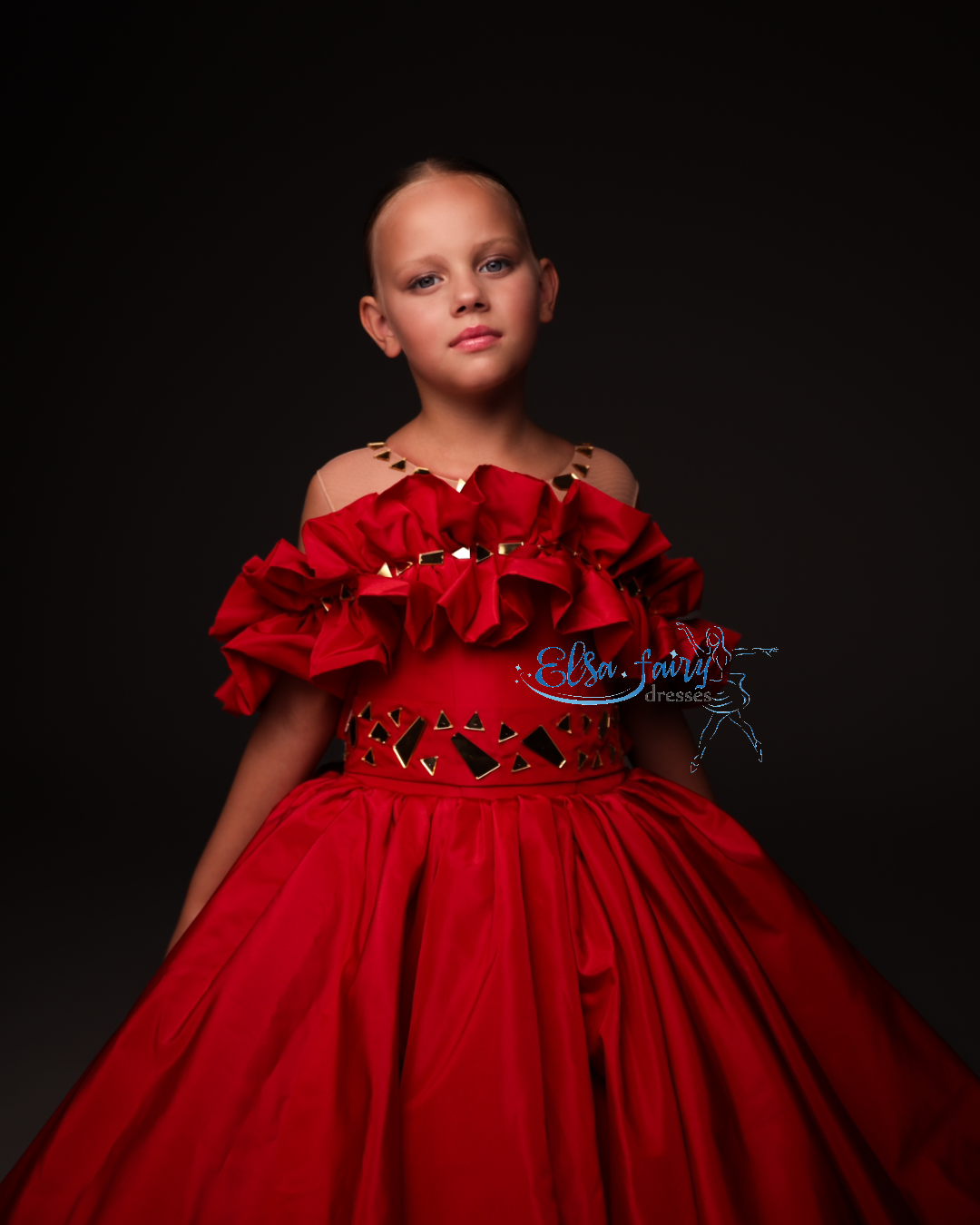 Red Gala evening gown, Pageant ball gown, Flower Girl Dress, Girl Birthday Dress