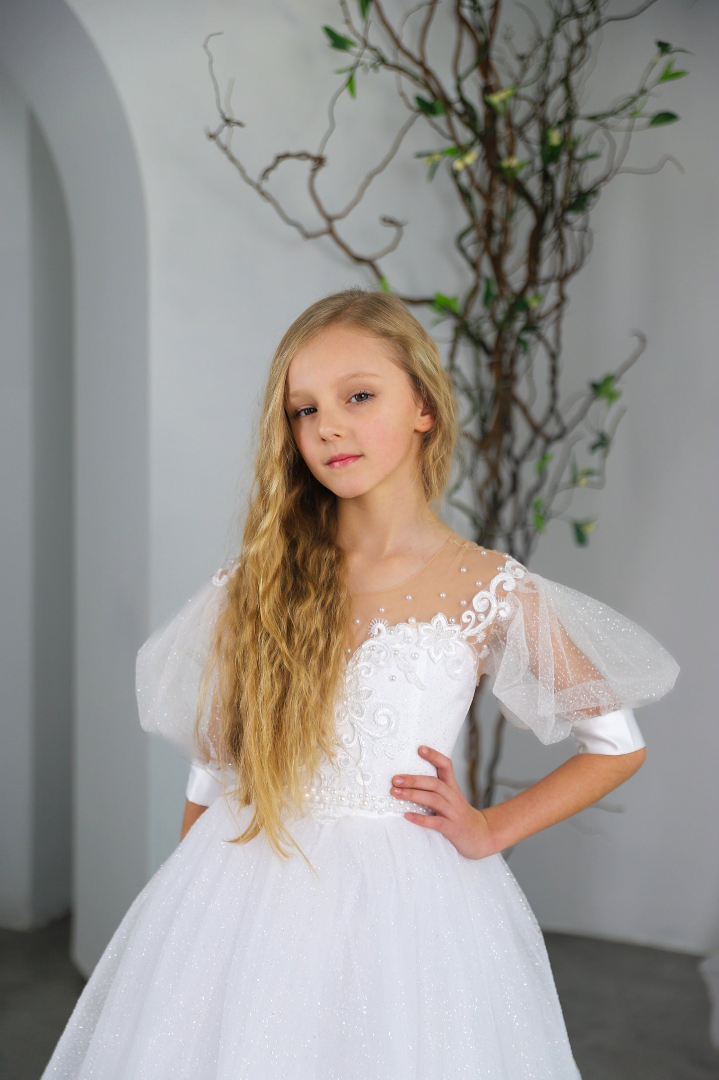 White lace First communion & Baptism dress, flower girl dress, wedding guest dress, Bridesmaids dress, holy communion gown, mini bride dress