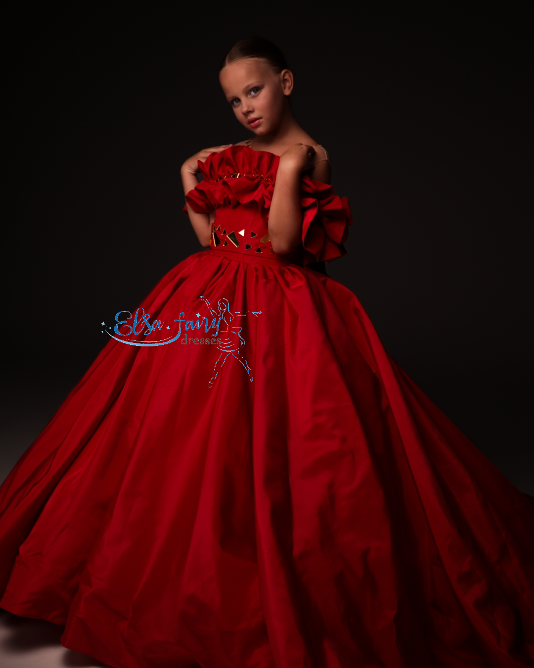 Red Gala evening gown, Pageant ball gown, Flower Girl Dress, Girl Birthday Dress