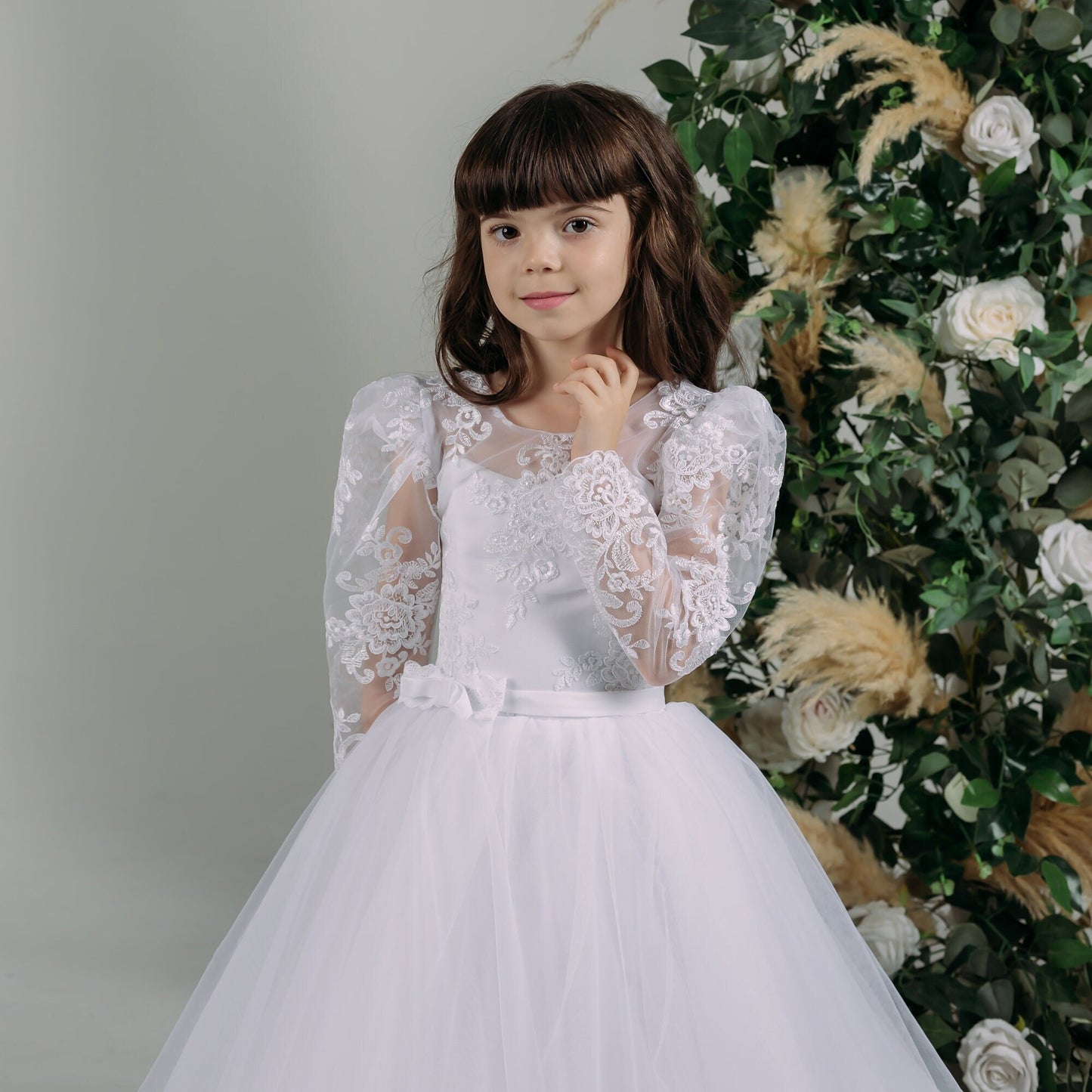 White lace First communion & Baptism dress, flower girl dress, wedding guest dress, Bridesmaids dress, holy communion gown, mini bride dress