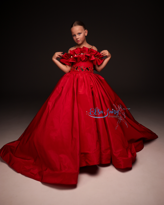 Red Gala evening gown, Pageant ball gown, Birthday Girl Dress, Flower Girl Dress, Wedding guest Dress, Girl Birthday Dress, junior bridesmaid gown