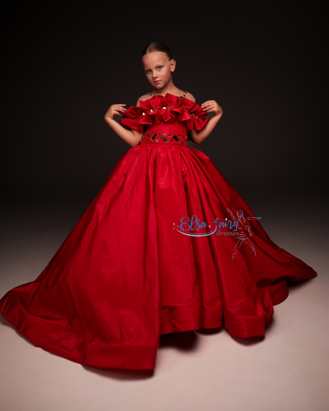 Red Gala evening gown, Pageant ball gown, Flower Girl Dress, Girl Birthday Dress