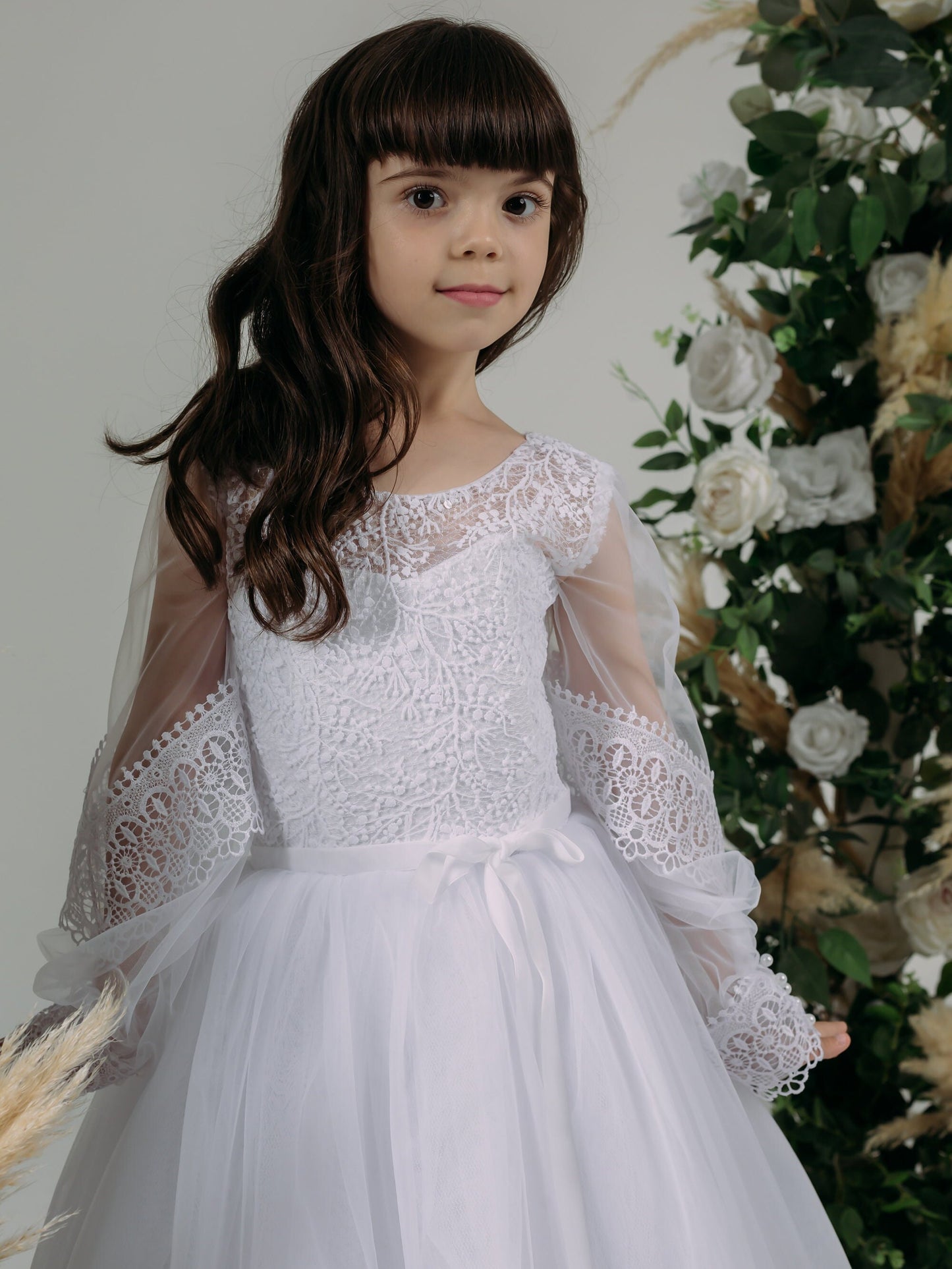 White lace First communion & Baptism dress, flower girl dress, wedding guest dress, Bridesmaids dress, holy communion gown, mini bride dress