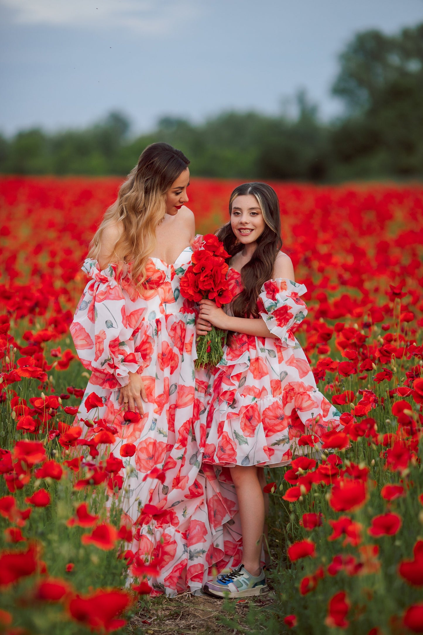 Mother daughter matching floral organza dress, Mommy and me baby dresses, Dress for first birthday, mom baby wedding dress