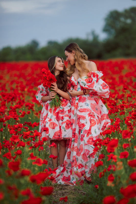 Mother daughter matching floral organza dress, Mommy and me baby dresses, Dress for first birthday, mom baby wedding dress