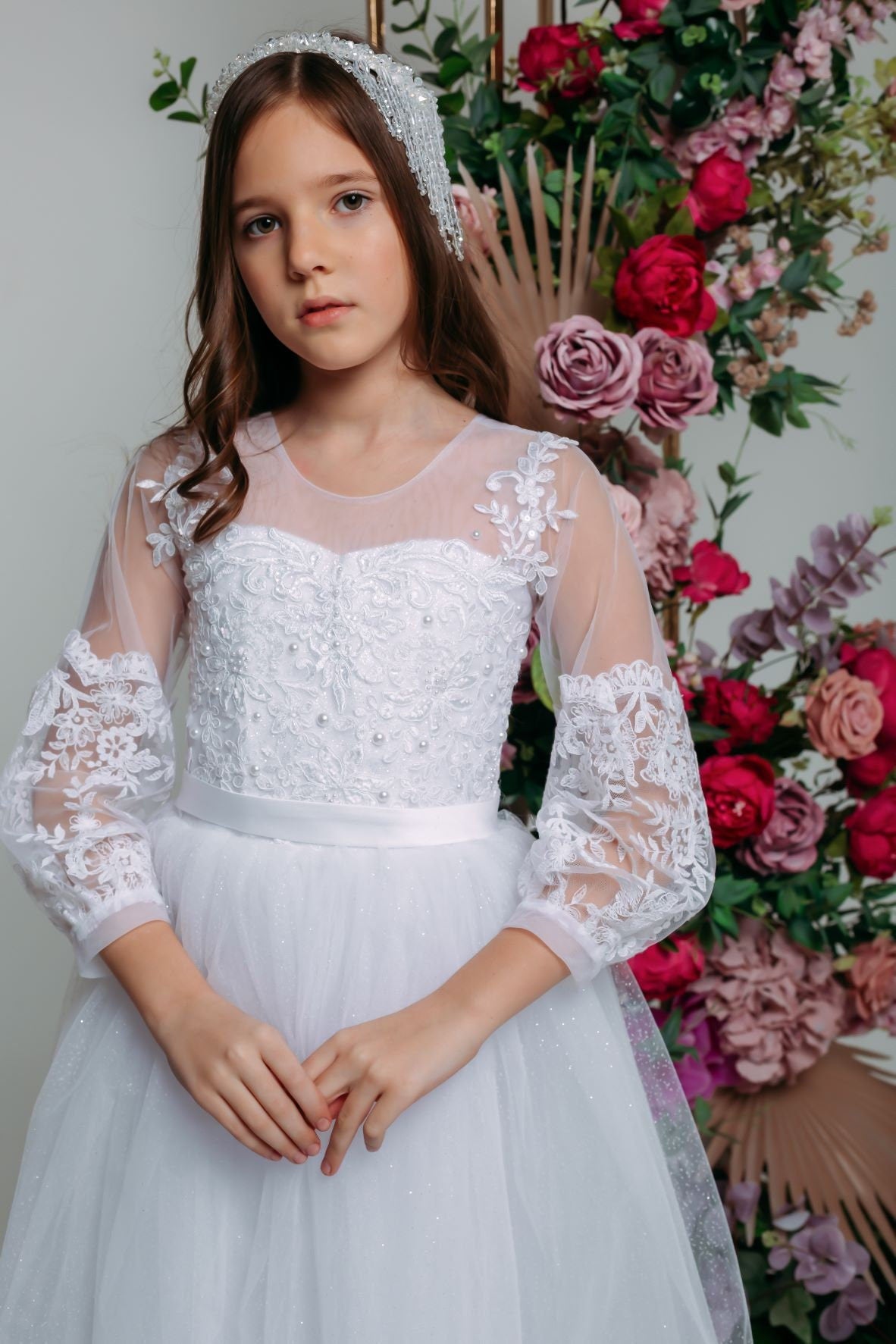 White lace First communion & Baptism dress, flower girl dress, wedding guest dress, Bridesmaids dress, holy communion gown, mini bride dress