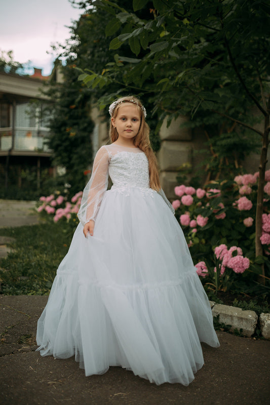 White lace First communion & Baptism dress, flower girl dress, wedding guest dress, Bridesmaids dress, holy communion gown, mini bride dress