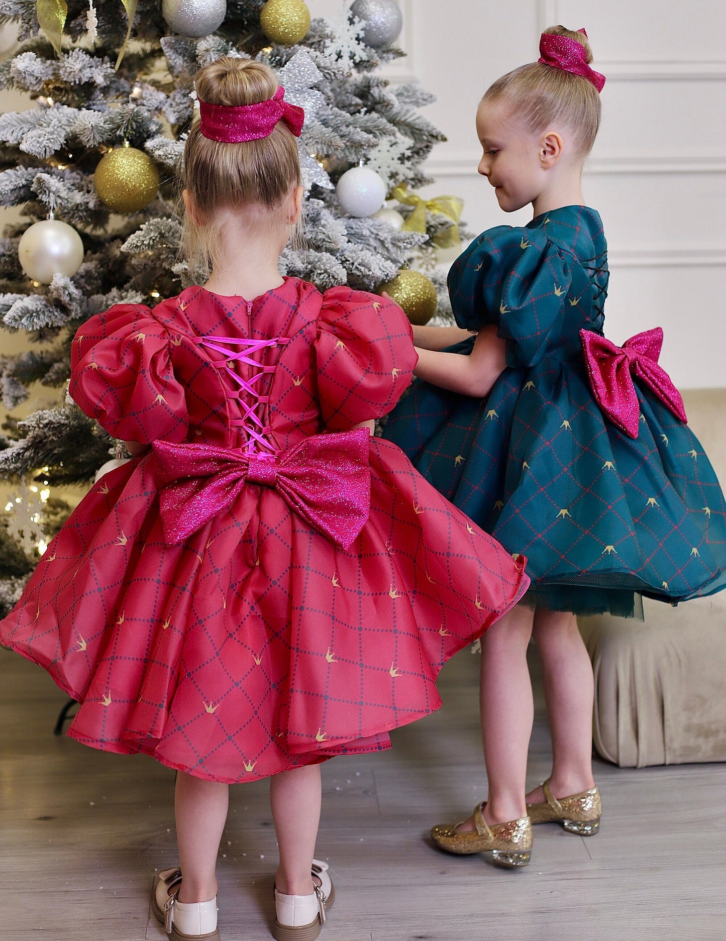 Red Organza Girl Dress, Christmas Photoshoot Toddler Gown, Tutu Girl Dress puffy sleeves, Kids Christmas outfit, special occasion dress