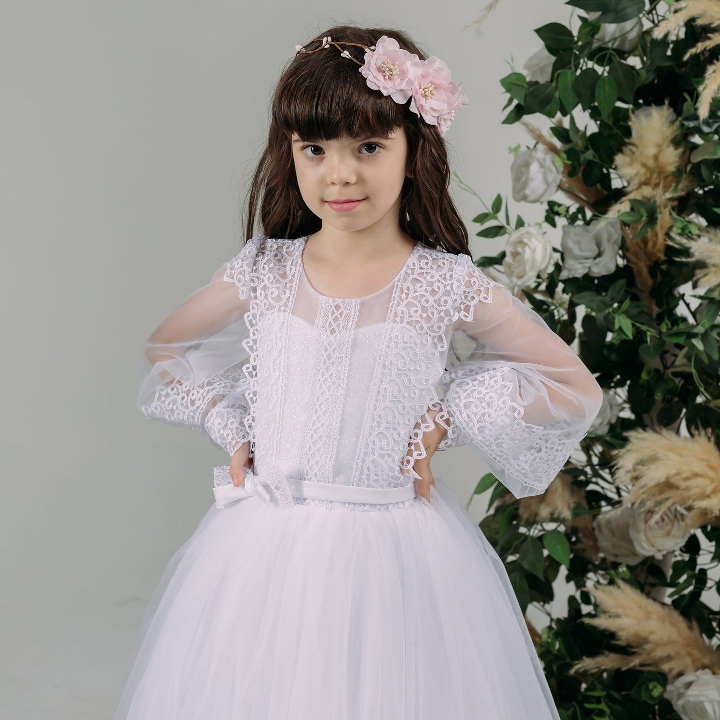 White lace First communion & Baptism dress, flower girl dress, wedding guest dress, Bridesmaids dress, holy communion gown, mini bride dress