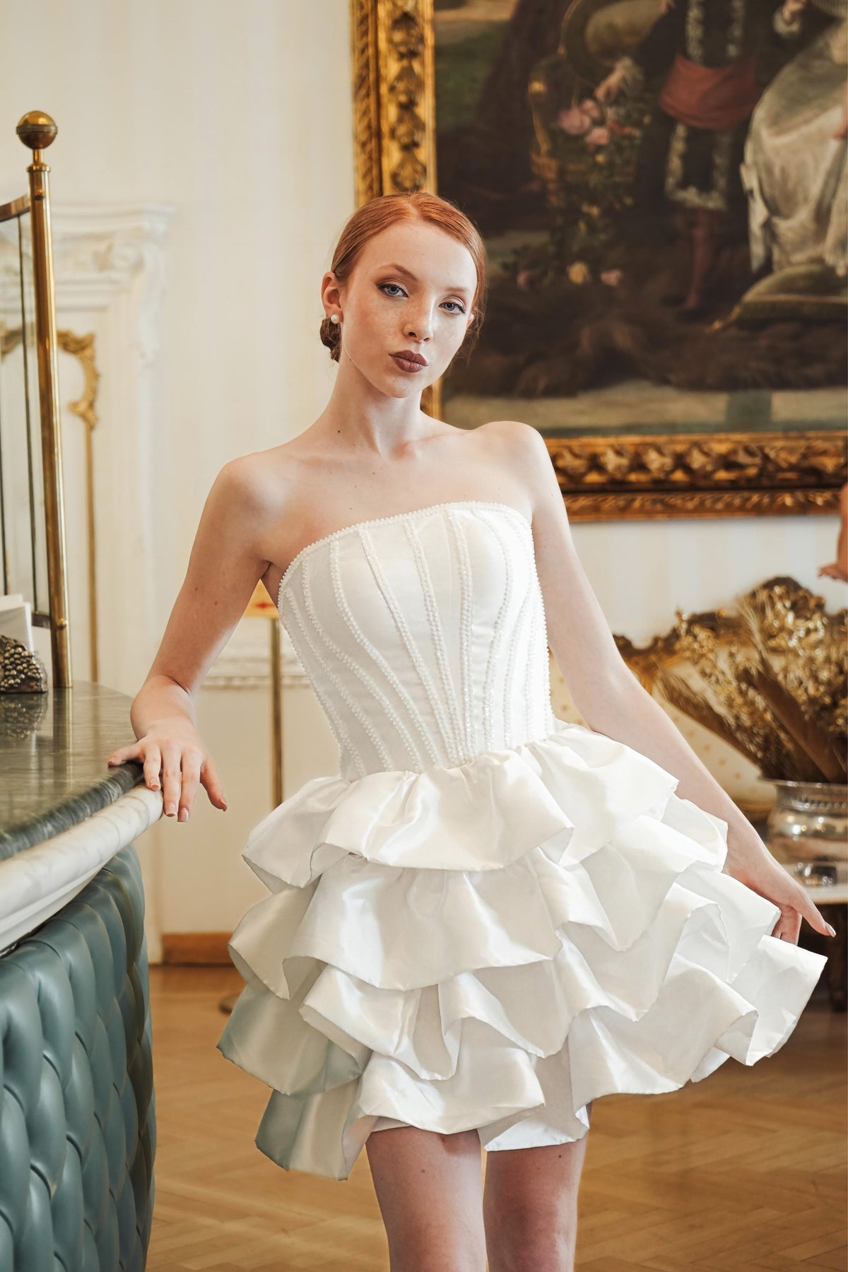 White couture cocktail dress, Pageant interview dress, Birthday Girl Dress, Wedding guest Dress, Graduation dress