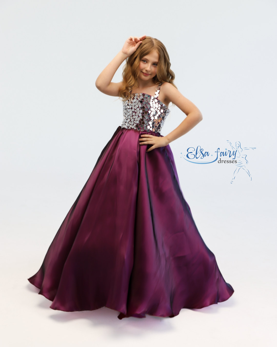 Purple pageant evening gown with stoned bodice, flower girl dress, long formal wear, organza tulle dress, birthday ball gown