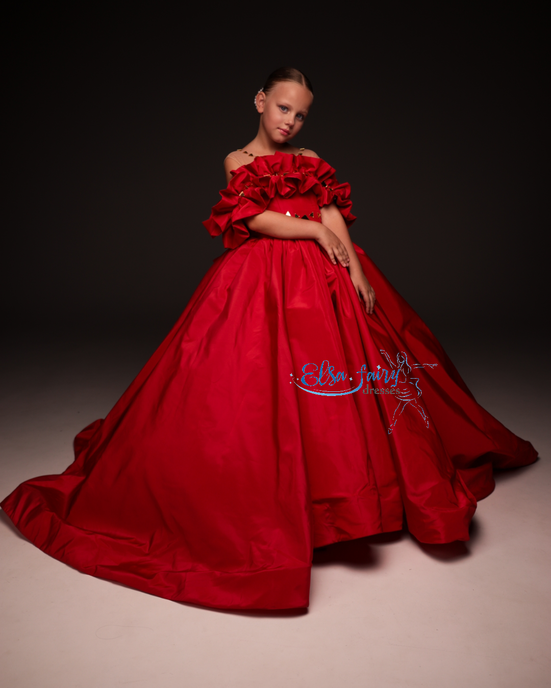 Red Gala evening gown, Pageant ball gown, Flower Girl Dress, Girl Birthday Dress