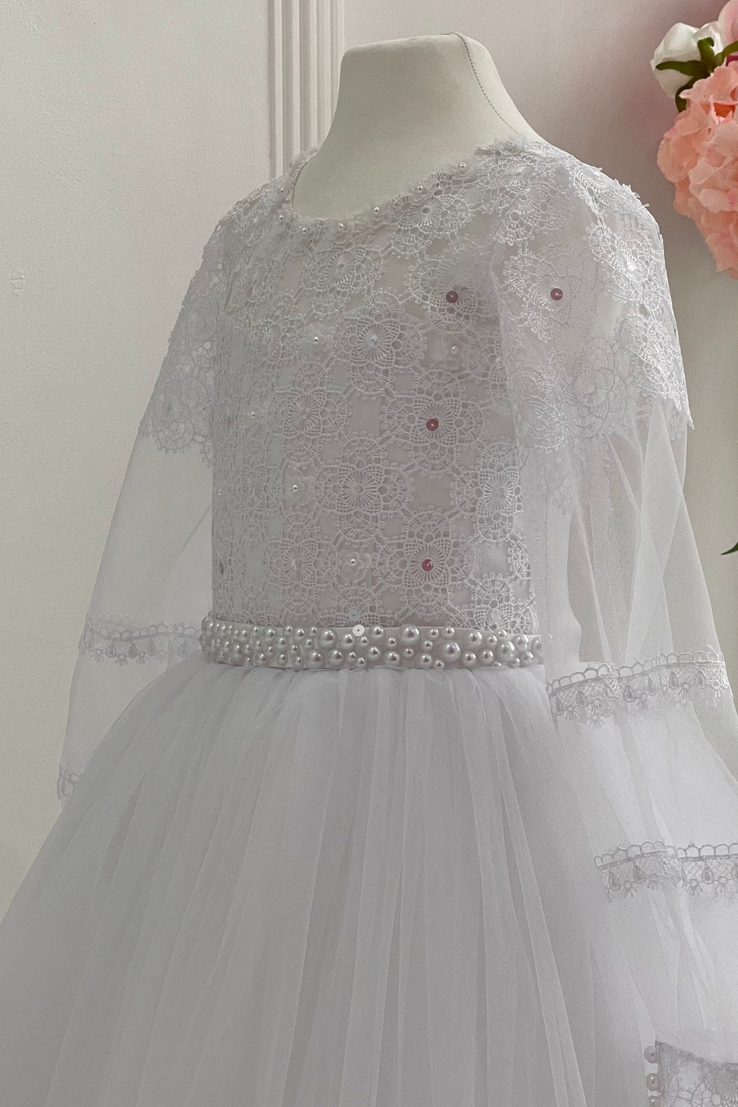 White lace First communion & Baptism dress, flower girl dress, wedding guest dress, Bridesmaids dress, holy communion gown, mini bride dress