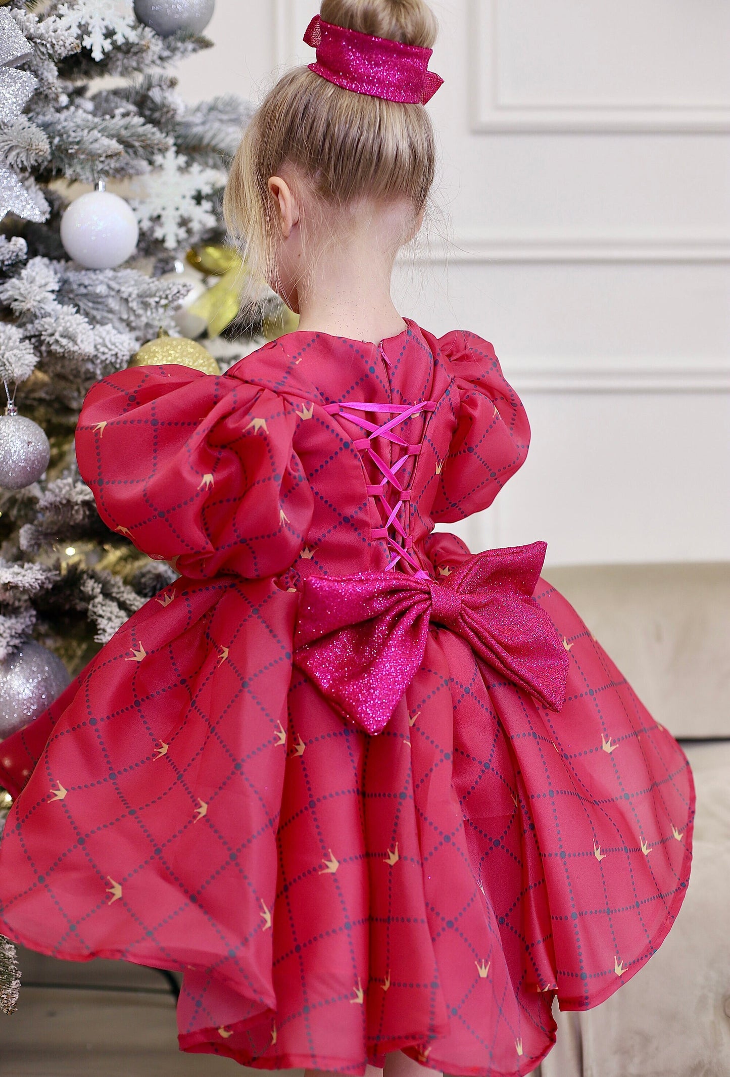 Red Organza Girl Dress, Christmas Photoshoot Toddler Gown, Tutu Girl Dress puffy sleeves, Kids Christmas outfit, special occasion dress