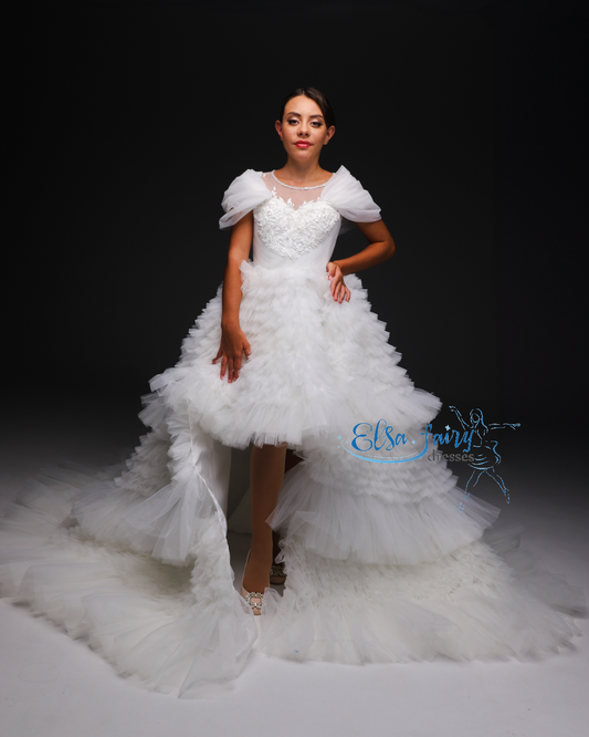 White Couture Birthday Girl Dress, Flower Girl Dress, Wedding guest Dress, Toddler Dress, junior bridesmaid gown