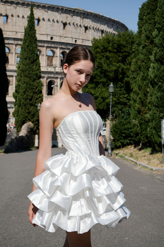 White couture cocktail dress, Pageant interview dress, Birthday Girl Dress, Wedding guest Dress, Graduation dress