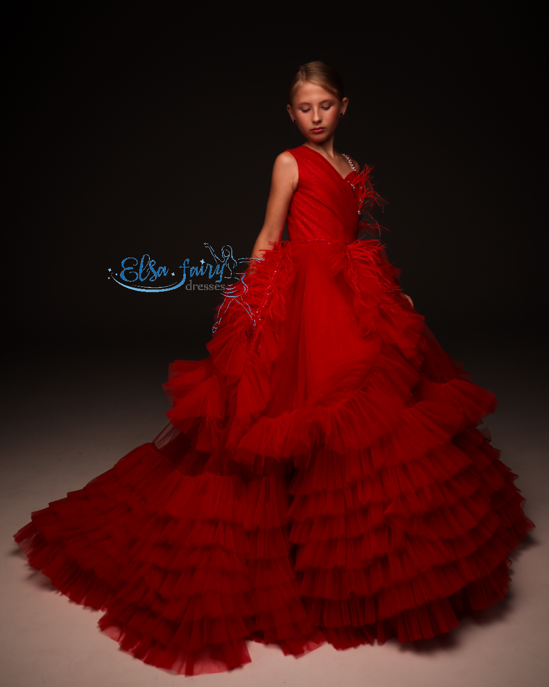 Red Gala evening gown, Pageant ball gown, Flower Girl Dress, Wedding guest Dress, Girl Birthday Dress, Junior bridesmaid gown
