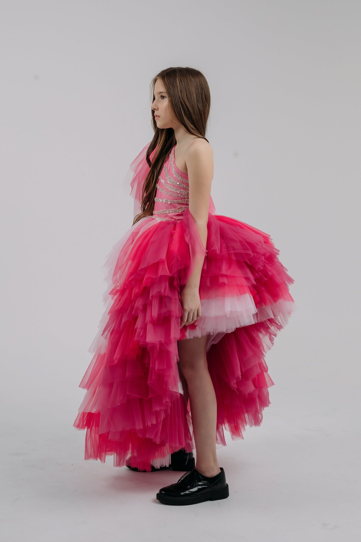 Hot Pink couture cocktail dress, Pageant interview dress, Birthday Girl Dress, Flower Girl Dress, Wedding guest Dress