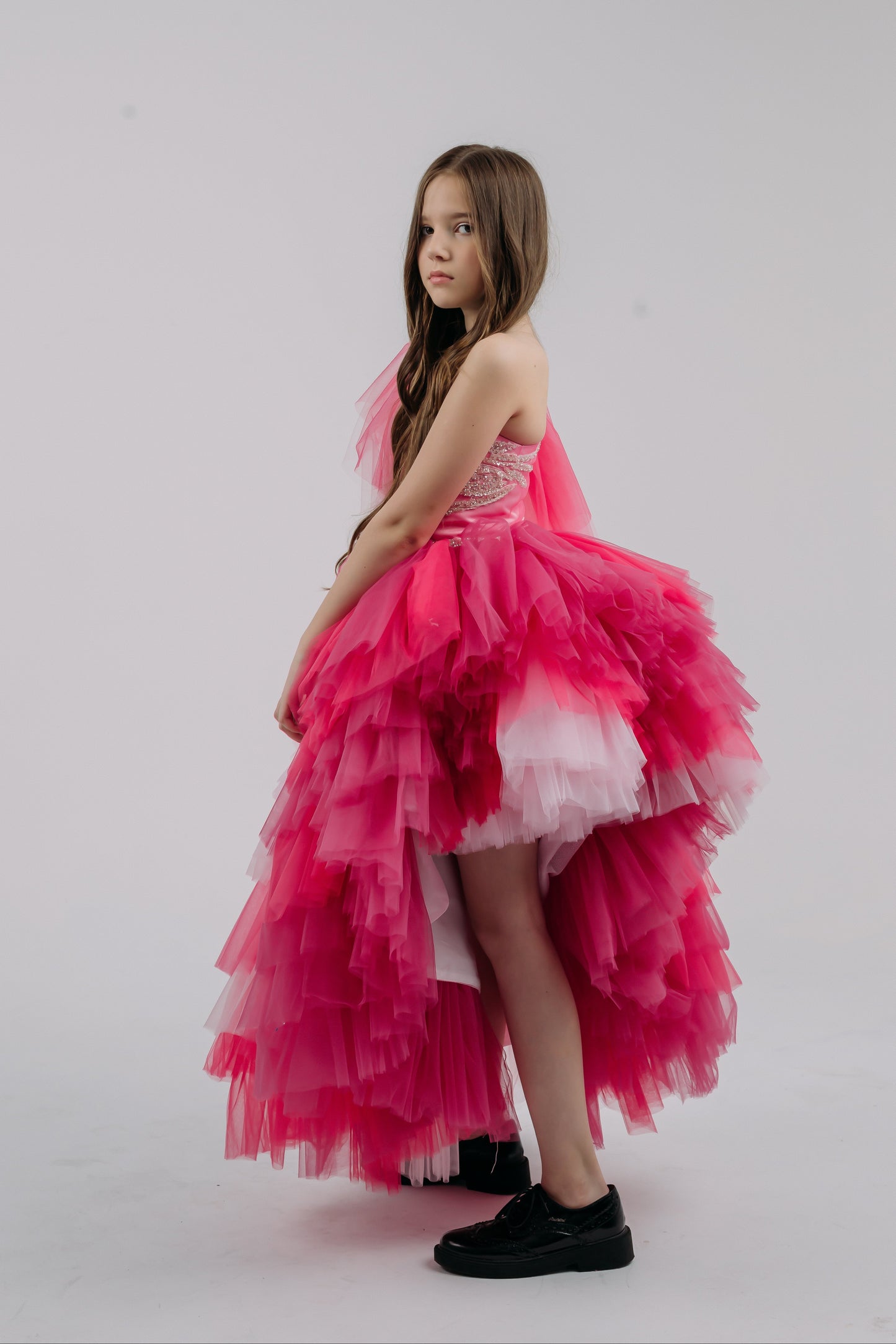 Hot Pink couture cocktail dress, Pageant interview dress, Birthday Girl Dress, Flower Girl Dress, Wedding guest Dress